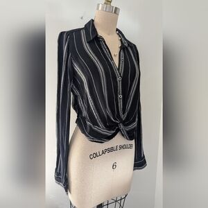 Hollister Black and White Striped Button-Down Shirt W Elastic Waist - Size S